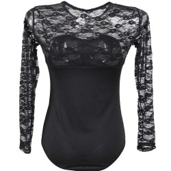 Plus Size Black Obstructed Teddy With Long Sleeve
