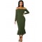 Ruffle Off-Shoulder Midi Dark Green Bodycon Dress