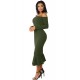 Ruffle Off-Shoulder Midi Dark Green Bodycon Dress Ruffle Off-Shoulder Midi Dark Green Bodycon Dress