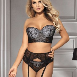 Seductive Black 3 Piece Delicate Lace Bra Garter Set
