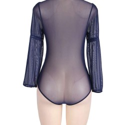 Plus Size Exquisite Blue Lace Sleeve Teddy