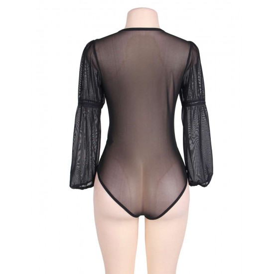 Exquisite Black Lace Sleeve Teddy Exquisite Black Lace Sleeve Teddy