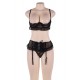 Plus Size Black Lace 3 Piece Open Bust Bra Set Plus Size Black Lace 3 Piece Open Bust Bra Set