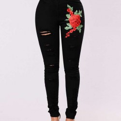 Top Design Embroidery  Ripped Women Jeans 
