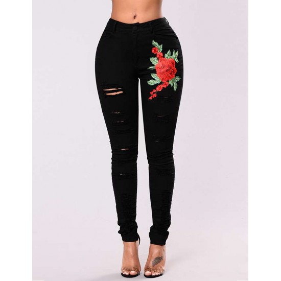 Plus Size Top Design Embroidery Ripped Women Jeans Plus Size Top Design Embroidery Ripped Women Jeans