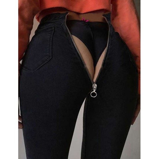 Black high waist bag hip zipper sexy jeans Black high waist bag hip zipper sexy jeans