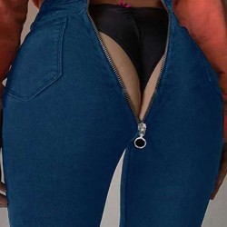 Blue high waist bag hip zipper sexy jeans