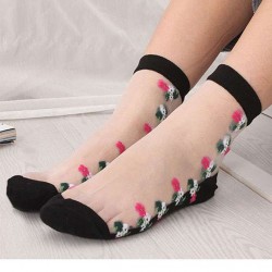 Ladies Short Silk Socks Cotton Slip Glass Silk Women Rose Crystal Socks