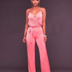 Pink Wide Leg Halter Jumpsuit