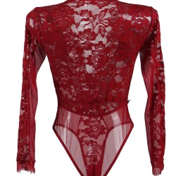 Eyelashes Lace Open-chest Long-sleeved Teddy