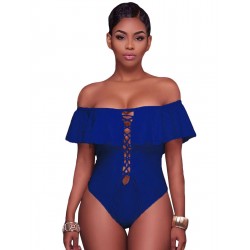 Blue Ruffle Off-The-Shoulder One Piece Swimsuit Blue Ruffle Off-The-Shoulder One Piece Swimsuit
