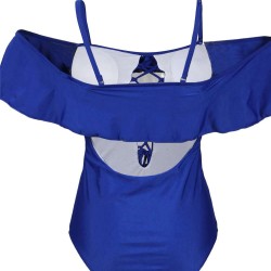 Blue Ruffle Off-The-Shoulder One Piece Swimsuit