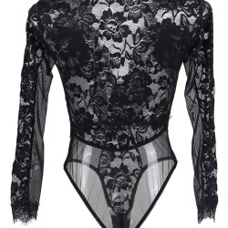 Black Eyelashes Lace Open-chest Long-sleeved Teddy