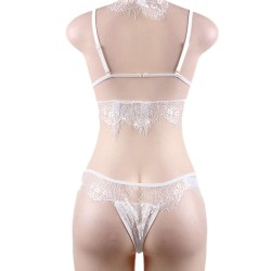 Seductive Strappy Choker White Lace Bra Set