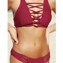 Ladies Dark Red Padded Gather Sexy Bikini Set