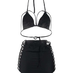 Black Elastic Harness Strappy Sexy Summer Women Bikini Set