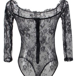 Black Eyelashes Lace  Long-sleeved Teddy