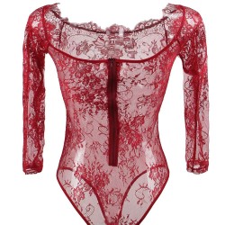 Red Eyelashes Lace  Long-sleeved Teddy