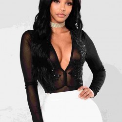 Black Flowers Embroidery Chested Teddy