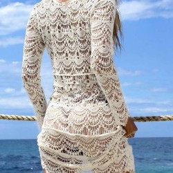 White Knitted Hollow out Beach Dress