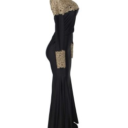 Boat Neck Khaki Lace Evening Gown