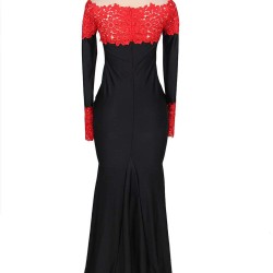 Plus Size Boat Neck Red Lace Evening Gown