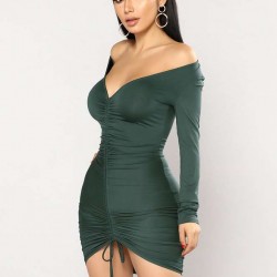 Olive Green Drawstring Adjustable Fashion Tight-fitting Dress