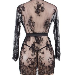 Black Eyelash Lace Sleepwear Gown