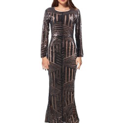 Black Striped Sequins Long Dress