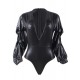 Black Deep V Collar bubble sleeve Teddy Black Deep V Collar bubble sleeve Teddy
