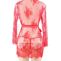 Plus Size Red Eyelash Lace Sleepwear Gown