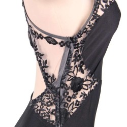 Embroidery High Neck Keyhole Backless Black Party Gown