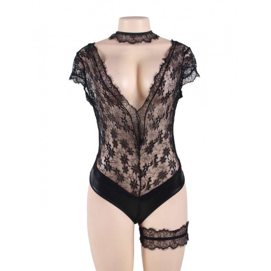Black Floral Eyelashes Lace Teddy Black Floral Eyelashes Lace Teddy