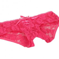 Pink Floral Lace Strappy Open Crotch Panty