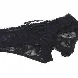 Black Plus Size Open Crotch Strappy Lace Thongs