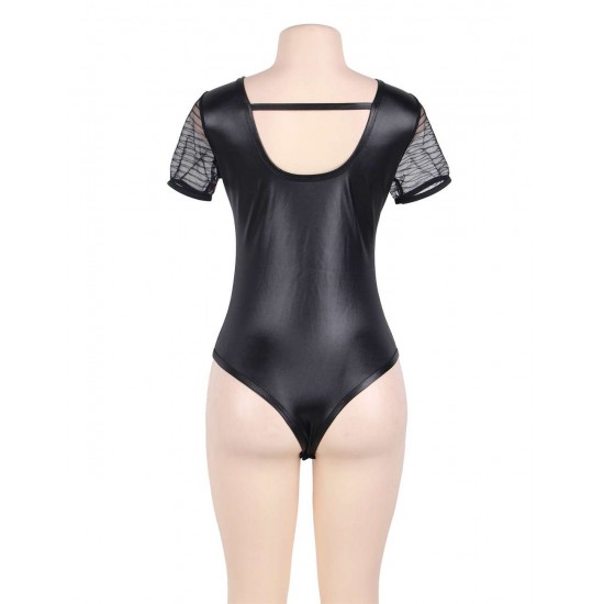Black Lace Leather Stitching Teddy Black Lace Leather Stitching Teddy