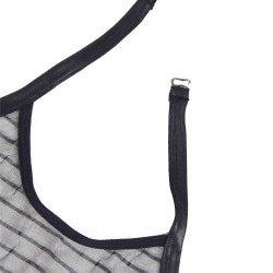 Black Backless Striped Lace Teddy