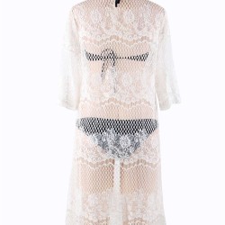 White Knitted Hollow Out Open Beach Dress 