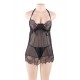 Plus Size Sexy Black Sheer Floral Eyelash Trim Lace Babydoll Set Plus Size Sexy Black Sheer Floral Eyelash Trim Lace Babydoll Set