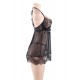 Plus Size Sexy Black Sheer Floral Eyelash Trim Lace Babydoll Set Plus Size Sexy Black Sheer Floral Eyelash Trim Lace Babydoll Set