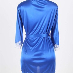 Blue Silky Home Pajamas With Waist Belt