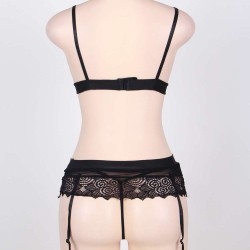 Plus Size  Swirl Lace Bra and Gartered Panty