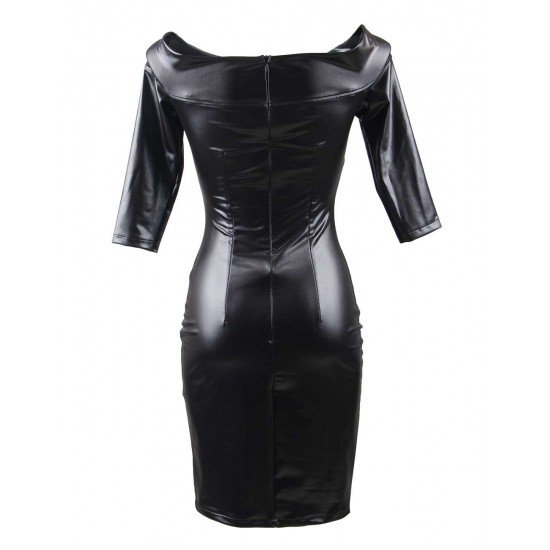 Plus Size Black Off-Shoulder Embroidery Leather Dress Plus Size Black Off-Shoulder Embroidery Leather Dress