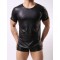 Men's Leather Underwear Short Sleeve T-shirt Undershirt Lingerie Top