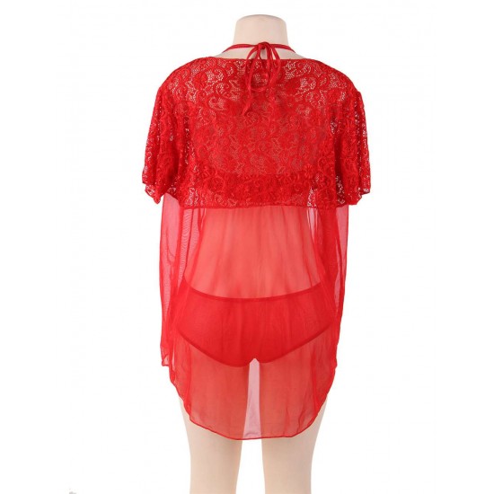 Plus Size Red Lace Two-piece Sexy Teddy Plus Size Red Lace Two-piece Sexy Teddy