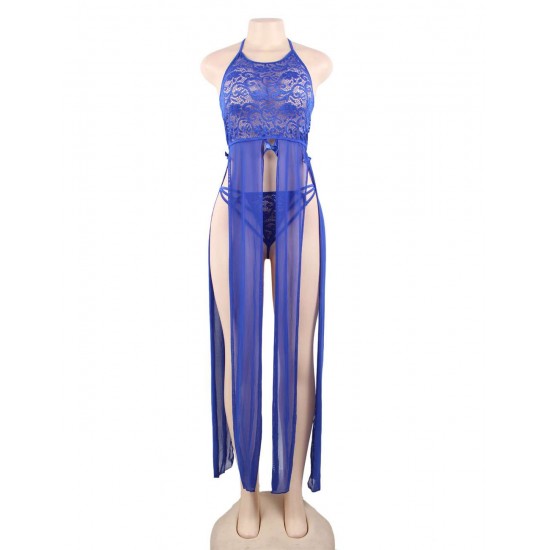 Plus Size Elegant Blue Hollow Out Lace Sexy Gown Plus Size Elegant Blue Hollow Out Lace Sexy Gown