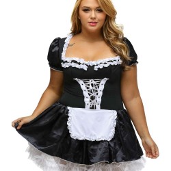 Plus Size Halloween Satin French Maid Adult Uniform Fancy Dress Costume