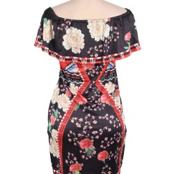 Plus Size Off Shoulder Casual Printed Shirt Dress