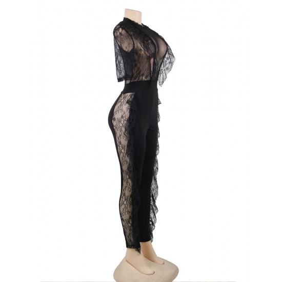 Black Lace Half-length Sleeve Jumpsuit Black Lace Half-length Sleeve Jumpsuit