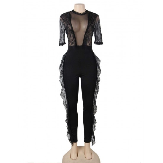 Black Lace Half-length Sleeve Jumpsuit Black Lace Half-length Sleeve Jumpsuit